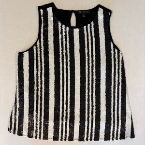 INC International Concepts black & white sequine striped tank top size L NWT